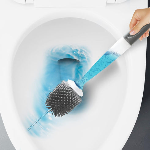 Toilet Brush and Holders, Refillable Wall Mount Silicone Toilet Brush with Ventilated Holder for Bathroom