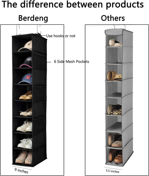 Berdeng Closet Storage8-ShelfBlack2 Pack Hanging Shoe Organizer for with Side Mesh PocketsHat Racks for Baseball