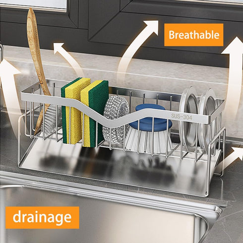MINGFANITY 304 Sponge Holder for Kitchen Sink, Quick Draining, SUS Stainless Steel Sponge Organizer, Basket