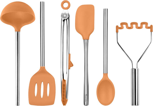Tovolo 6-Piece Premium Silicone Utensil Set (Apricot), Essential Kitchen Tools for Home, Apartment, or College
