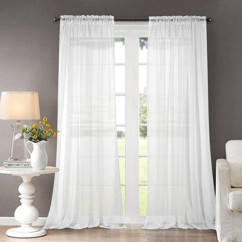 Dreaming Casa Solid Sheer Curtains White Rod Pocket Voile Draperies 84 Inches Long