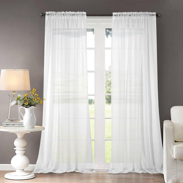 Dreaming Casa Solid Sheer Curtains White Rod Pocket Voile Draperies 84 Inches Long