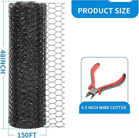 DOLEMODUO 24'' 50' 1 inch 19 x Black Chicken Wire Fencing, Chicken Wire and Gauge Poultry Netting, Garden Mesh Fence