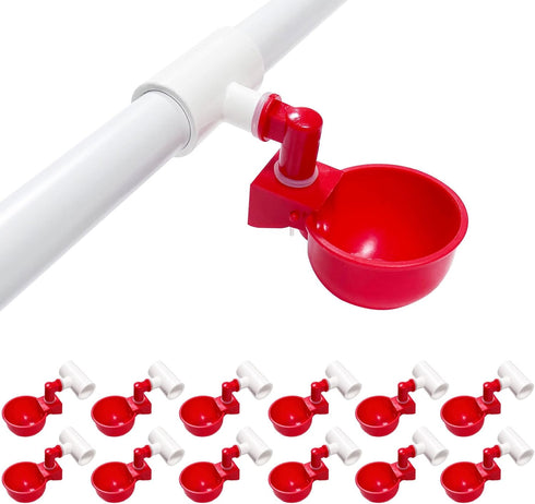 Chicken Water Cups for PVC with Tee (12 Pack), Automatic Chicken Waterer