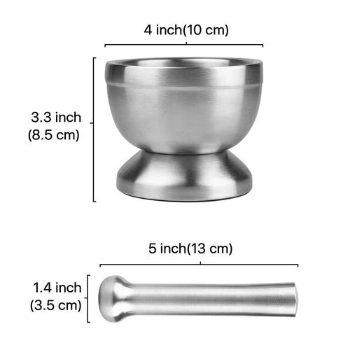 Flexzion Brushed Stainless Steel Mortar and Pestle - 4-Inch 1 Cup Capacity Muddler and Bowl with Non-Skid Base and Silicone Lid - Spice, Herbs, Guacamole, and Medicine Grinder and Crusher Set