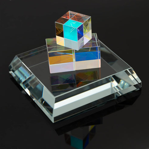 StayMax Clear Crystal Glass Square Display Base for Collectibles (3.14inch*3.14inch*0.7inch)