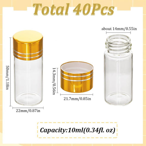 SUNNYCLUE 40Pcs Tiny Glass Storage Jars 10ml Glass Jars with Aluminium Screw capss Clear Jars Set Clear Glass Sample Vials Mini Glass Bottles for Essential Oil Liquid Powder Message Jewelry DIY Craft