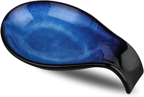 Nihow 4 Inch Ceramic Spoon Rest, Heat Resistant Utensil Holder for Kitchen Counter, Dishwasher Safe, Elegant Blue