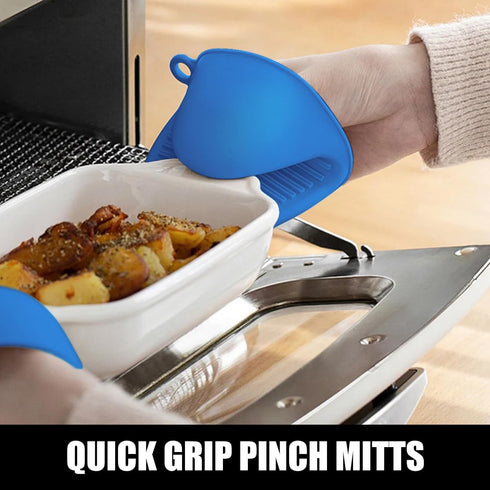 Rorecay Extra Long Oven Mitts and Pot Holders Set, Heat Resistant Silicone Oven Mittens for Kitchen Baking (Lake Blue)
