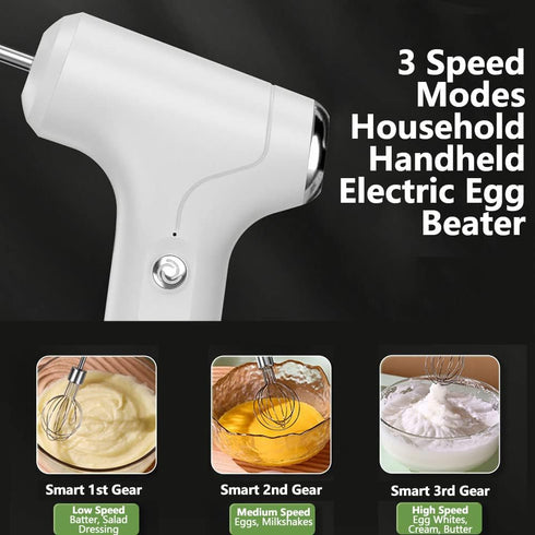Electric Handheld Mixer with 2 Stirring Rods, 3 Speed Modes for Whipping, Mixing Pudding, Cookies, Cakes, Batters, USB
