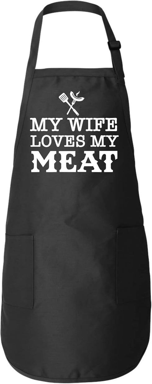 Freedomtees My Wife Loves My Meat, Funny Kitchen BBQ Apron, Father's Day Gift