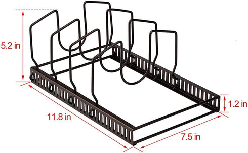 Toplife Pot Lids Organizer Rack, 7+ Pan Lids and Bakeware Holder with 7 Adjustable Compartments - Brown