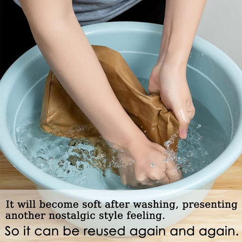 AKOAK Washable Kraft Paper Bag - Multifunctional Wear-resistant Storage Bag, Reusable Eco-friendly