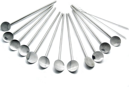 kilofly 12 pcs Reusable Stainless Steel Bar Spoon Straws with 2 Cleaning Brushes
