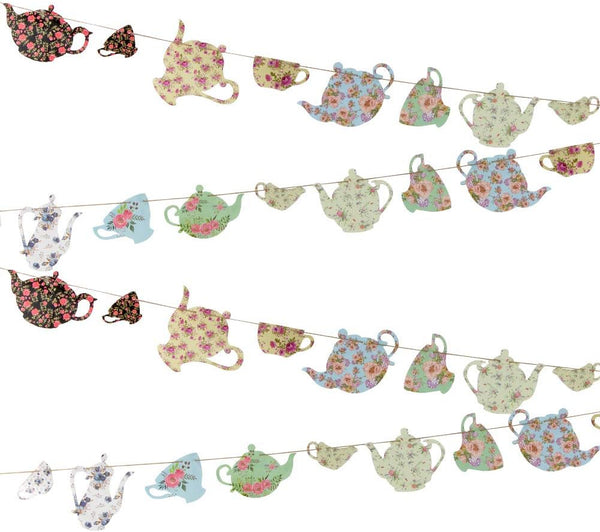 SUNBEAUTY Vintage Garden Teapot Tea Party Decoration Banner, Supplies for Girls, Princesses, Parties, Bridal Showers,