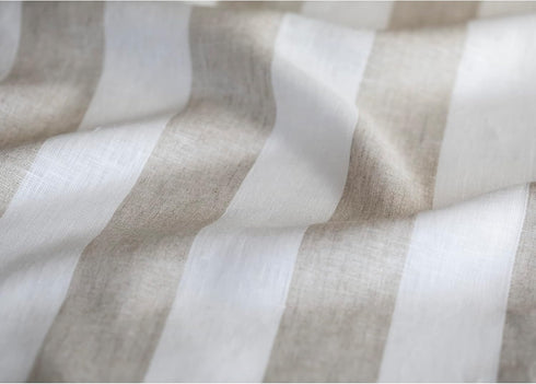 Solino Home Linen Table Runner 36 Inches - Cabana Stripe 100% Pure Linen Natural and White Table Runner 14 x 36 Inch