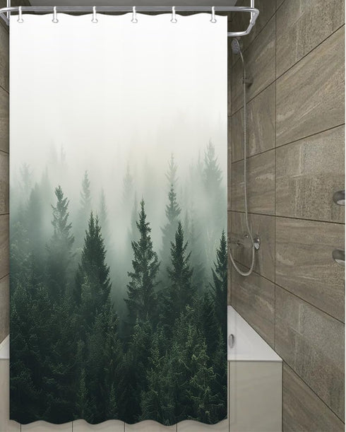 Green Misty Forest Shower Curtain Nature Shower Curtain Set Pine Tree Jungle Mountain Plant Rustic Scenery Landscape Shower Curtains for Bathroom Decor Fabric 36x72 Inch by JAWO