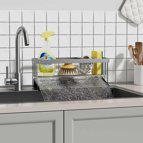 Valdama 304 Kitchen Sink Caddy Organzier with Sponge Holder and Removable Drip Tray for Kitchen Sink, Stainless Steel