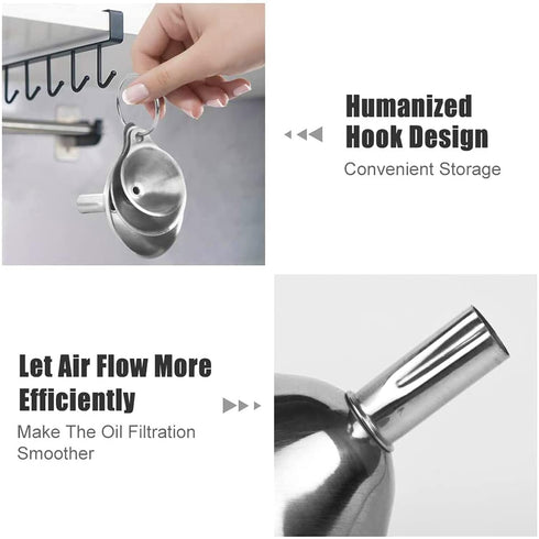 Stainless Steel Funnels, 3 Pack - Small Metal Funnels with Handles for Kitchen Transfer of Liquid, Oils, Spices, 2.9 &