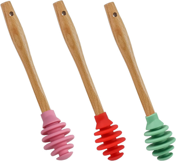 3 Pcs Silicone Honey Dipper Sticks, Non-Drip Honey Spoon with Jar Stirring Rod, Food-Grade BPA Free Dispenser