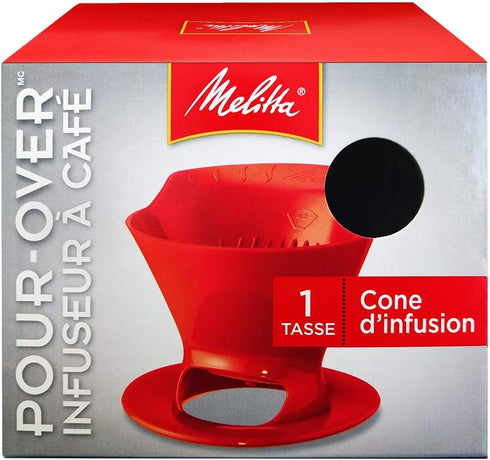 Melitta 640820 Ready Set Joe Filter Cone Pourover Cone Manual Brewer, One Cup Brewer, Red by Melitta