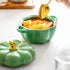 Dutch Oven Pot with Lid, Pumpkin Pottery Dessert Saucepan, Mini Baking Dish Cute Pumpkin Bowl, Covered Dutch Oven Ceramic Stockpot, Pumpkin-Shaped Casserole (Green) by JUSTUP