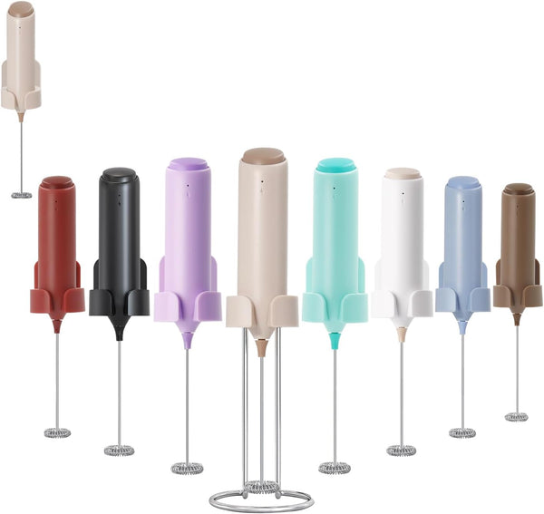 Rechargeable Coffee Frother by ELMWAY, Electric Milk Frother with Charging Stand &