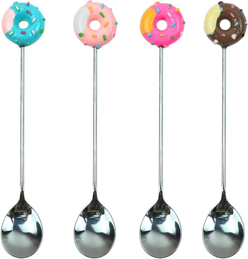 AUEAR 4 Pack Stirring Spoons - Cute Doughnut Coffee Spoon, Mini Donut Dessert Ice Cream Stirrers