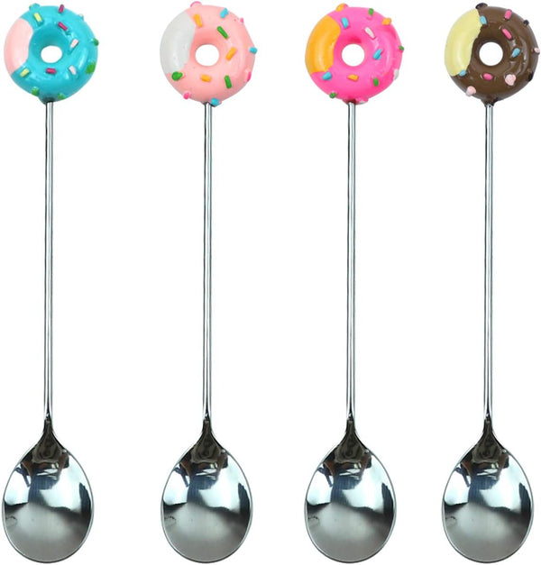 AUEAR 4 Pack Stirring Spoons - Cute Doughnut Coffee Spoon, Mini Donut Dessert Ice Cream Stirrers