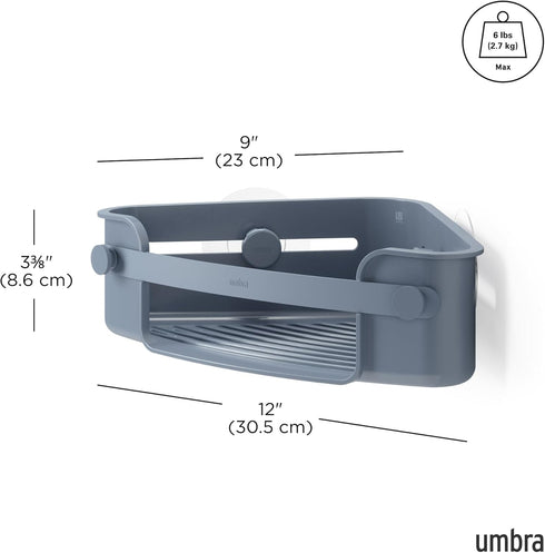 Umbra Flex Adhesive Shower Corner Shelf for Bathroom, Slate Blue