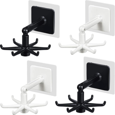 4 Pieces 360 Rotating Folding Hook, Multi-Purpose Self-Adhesive Utensil Holder with 6 Hooks for Kitchen Bathroom