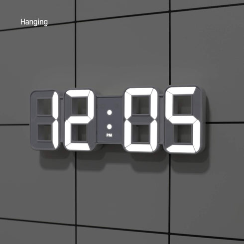 mooas 3D Pure Mini White LED Clock Multi-Function LED Clock Calendar Alarm Temperature 8.5"