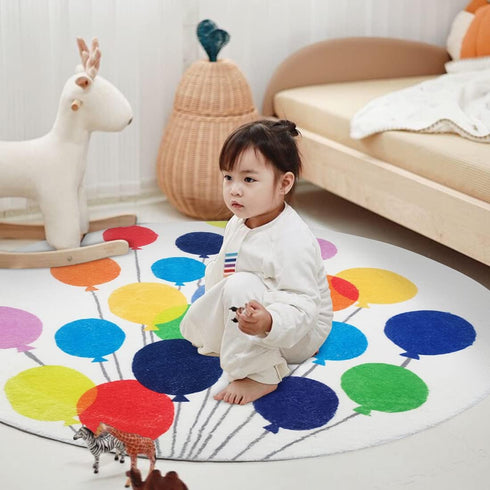 Poowe 3.3FT Colorful Balloon Kids Play Mat Baby Nursery Rug Round Educational Alphabet Soft Area Rug Non Slip