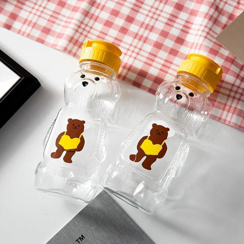 BWESOO 2Pcs 8 Oz Yellow Plastic Bear Honey Bottle Jars, Empty Honey Squeeze Bottle with Flip-top Lid for Storing