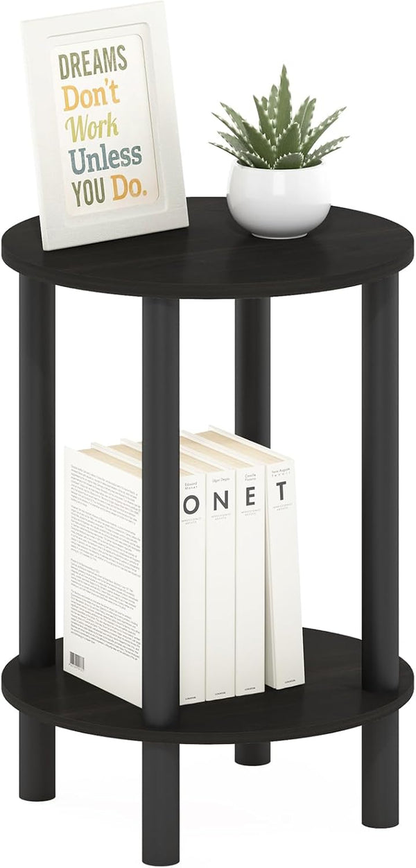 Furinno Turn-N-Tube Side Table, 2-Tier Round End Table, Toolless Assembly Night Stand,