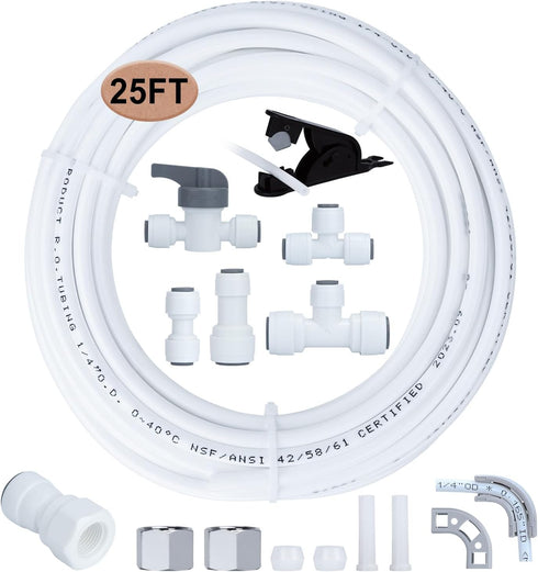 Refrigerator Water Line Kit, 1/4 Compression Ice Maker Installation Kit, 25ft 1/4" OD Tubing with Quick Connect for