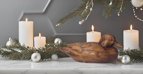 Hymmah Wooden Texture Duck Home Decor Statue Rustic Home Decorations for Living Room, Boho Sculpture Resin Animal
