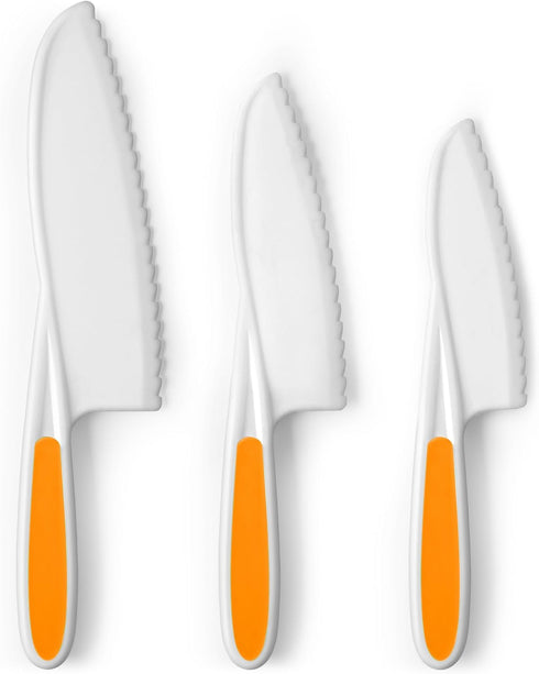 Zulay 3-Piece Kids Knife Set - Toddler Knives for Real Cooking & Baking - Safe Montessori Knife with Serrated Edges