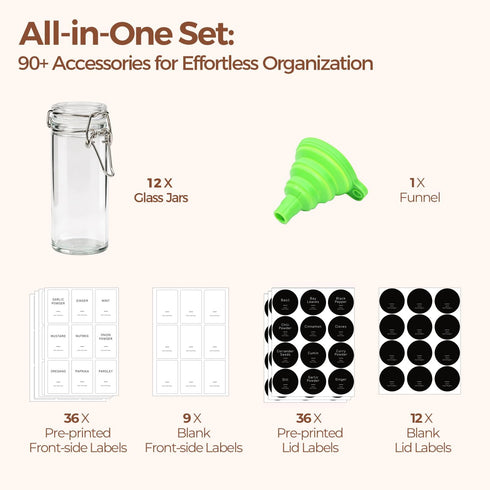 12 Pack 4 oz Set ComSaf Glass Spice Jars with Airtight Swing Top Lids, Small Clear Containers for Pantry Organization