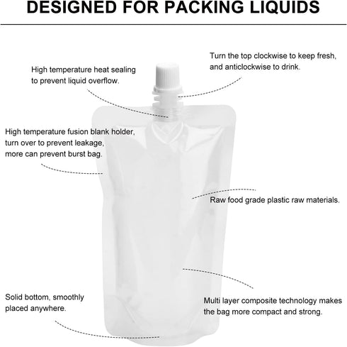Nozzle Packaging 6.5 4 2.4 Inch DOITOOL Transparent Suction Seal Bag X X Reusable Leakproof Stand-up Beverage Pouch
