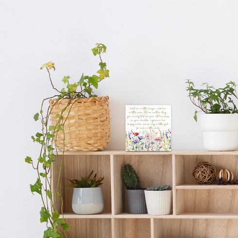 UYVQXA Girl Nursery Decor Nursery Wildflower Wood Sign Hold Her a Little Longer Wooden Box Sign Baby Girl Room Table