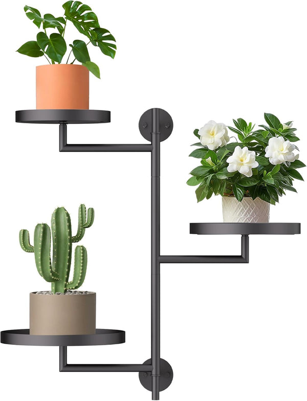 YQSLYSF Window Rotating Plant Stand Shelf Indoor Black Metal Floating Shelves 3-Tier