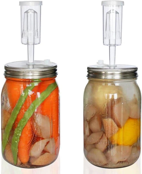 Fermentation Kit - 2 Mason Jars Fermenting Lids, 2 Airlocks, 4 Grommets for Making Hot Sauce Pickle Kombucha