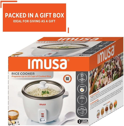 IMUSA USA GAU-00012 Electric Non-Stick Rice Cooker, 5-Cup (Uncooked) 10-Cup (Cooked), White