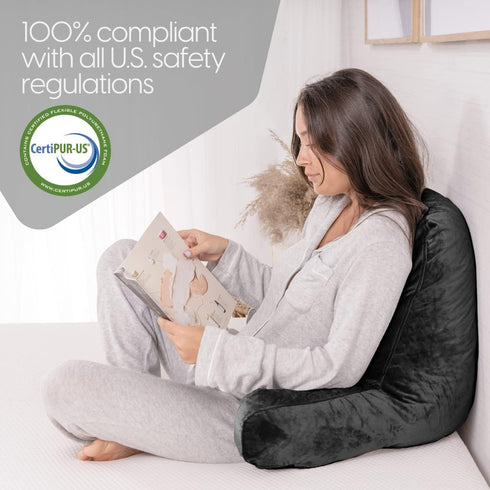 Cozy Milliard Reading Pillow with Arms, Black, Shredded Memory Foam Back Pillow for Bed Sitting Up - Sit Up Backrest