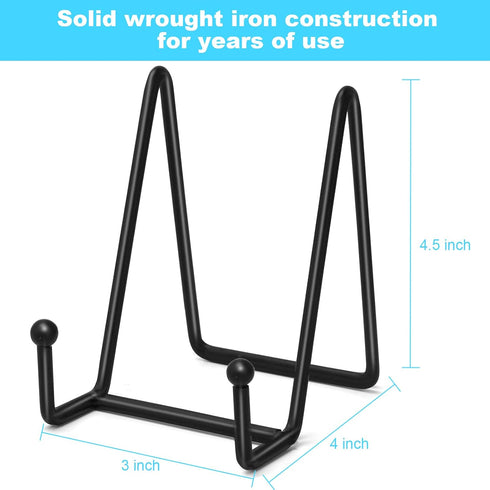 Plate Stands for Display, 4 Pcs 4-1/4 Inch Plate Holder Display Stand, Metal Iron Picture Frame Holders Stand for Book Photo Small Easels Plaque Dish Art Tabletop Decorative Black