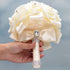 WIFELAI-A Ivory Cream Bouquet with Diamond Soft Ribbons - Artificial PE Rose Bridal Flowers for Wedding, Party, Church