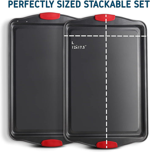 Baking Sheet Set, 2-Piece Large Cookie Sheet with Silicone Handles, BPA Free Nonstick Steel Baking Pans for Oven