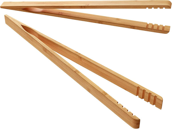 2 Pieces Bamboo Toast Tongs, 10.2 Inches Long Wood Tongs with Anti-slip Design for Cooking with Oil Coating