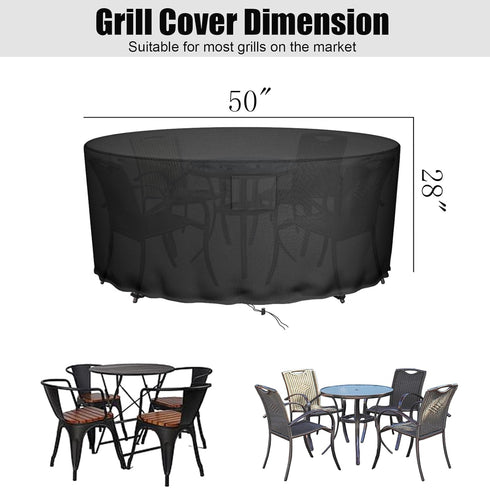 600D 50''D 28''H Falflor Round Patio Table & Chair Cover - Oxford, Waterproof, Windproof, Anti-UV - x